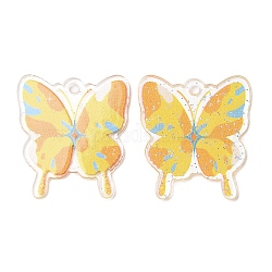 Прозрачные акриловые подвески, с блеском порошок, бабочка, красочный, 37.5x33.5x1.5 мм, отверстие : 2.8 мм
