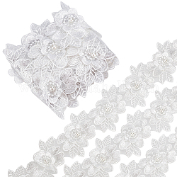 GORGECRAFT 2 Yard 3D Polyester Flower Lace Edge Trim Ribbon Pearl Beads Edging Trimmings Embroidered Applique Fabric Vintage Sewing Craft for Wedding Dress Embellishment DIY Dress Decor(White)