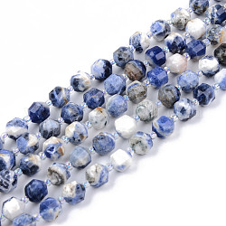 Chapelets de perles en sodalite naturelle, ronde, facette, 7~8x8mm, Trou: 1.2mm, Environ 38~40 pcs/chapelet, 15.16 pouce (38.5 cm)