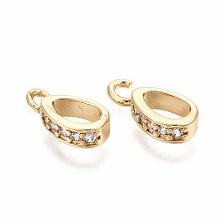Brass Micro Pave Clear Cubic Zirconia Charms, Nickel Free, Teardrop Ring, Real 18K Gold Plated, 10x5x2.5mm, Hole: 1.2mm