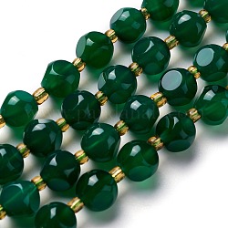 Naturelles agate verte brins de perles, avec des perles de rocaille, teints et chauffée, dés célestes à six faces, 7.5~8x7.5~8x7.5~8mm, Trou: 0.5mm, Environ 19 pcs/chapelet, 7.97'' (20.25 cm)