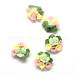 Handgemachte Porzellan Cabochons, China Clay Perlen, Blume, hellgrün, 17~18x17~18x8.5~10 mm
