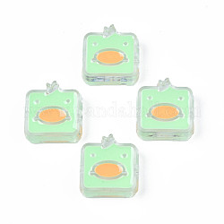 Perles en acrylique transparente, avec l'émail, carré avec canard, vert pale, 24x23x8mm, Trou: 3mm