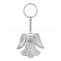 真鍮ペンダントキーホルダー  鉄のスプリットキーリング付き  プラチナ  天使と妖精  9.4cm