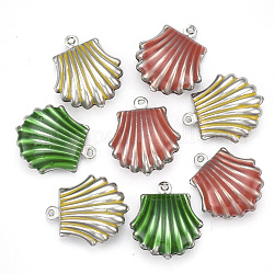304 Stainless Steel Pendants, with Enamel, Scallop Shell Shape, Mixed Color, Stainless Steel Color, 19x16x7mm, Hole: 1mm