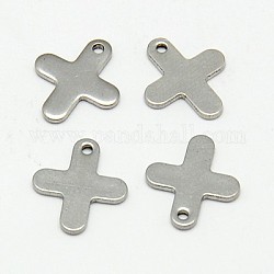 304 petite croix en acier inoxydable, croix grecque, couleur inoxydable, 12x10x1mm, Trou: 0.5mm