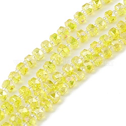 Прозрачные стеклянные бусины гальваническим пряди, граненые, рондель, с покрытием AB цвета, желтые, 5.5x3.5~4 мм, отверстие : 1 мм, около 100 шт / нитка, 21.65~22.05 дюйм (55~56 см)