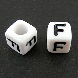 Perles européennes de lettre en acrylique, trou horizontal, cube, letter.f, 10x10x10mm, Trou: 3.5~4mm, environ 598 pcs/500 g