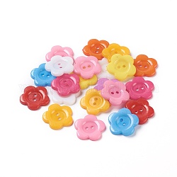 Acrylic Sewing Buttons for Costume Design, Plastic Buttons, 2-Hole, Dyed, Flower Wintersweet, Mixed Color, 20x2mm, Hole: 1mm