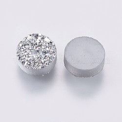Cabochons di resina imitazione druzy gemma, rotondo e piatto, argento, 8x3~4mm