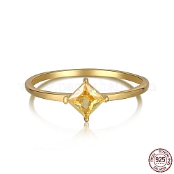 Gold-Kubikzirkonia-Rhombus-Fingerring, 925 Geburtssteinring aus Sterlingsilber, golden, 1.1 mm, uns Größe 7 (17.3mm)