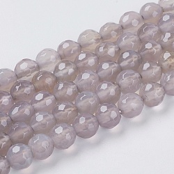 Chapelets de perles en agate grise naturelle, facette, ronde, gris foncé, 6mm, Trou: 1mm, Environ 62 pcs/chapelet, 15 pouce