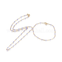 Ion Plating(IP) 304 Stainless Steel Jewelry Sets, Cable Chain Bracelet and Necklaces, with Enamel, Golden, Medium Slate Blue, 19.6 inch(50cm), 2mm, 8-1/8 inch(20.5cm), 2mm