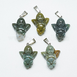 Naturali indian agata pendenti, con moschettone in acciaio inossidabile, angelo, platino, 26~28x18~20x8~9mm, Foro: 7.5x4 mm