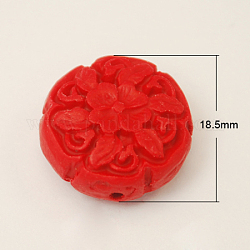 Cinnabar Beads, Carved Lacquerware, Flat Round, Red, 18.5x8mm, Hole: 2mm