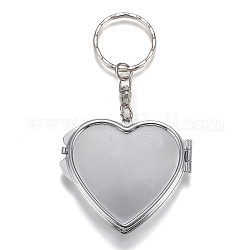 Porte-clés miroir pliant en fer, miroir de poche compact portable de voyage, base vierge pour artisanat en résine uv, cœur, platine, 9.2 cm