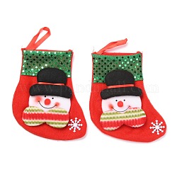 Tissu suspendu bas de noël, avec paillettes, sac cadeau de bonbons, pour la décoration de sapin de Noël, bonhomme de neige, rouge, 145x130x17mm