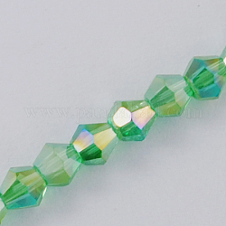 Chapelets de perles en verre, de couleur plaquée ab , facette, Toupie, lime green, 2x3mm, Trou: 0.5mm, Environ 200 pcs/chapelet, 16.5 pouce
