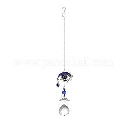 Decorazione del pendente dell'occhio diabolico blu turco dell'occhio della lega, con prismi a sfera del lampadario a soffitto in cristallo, per l'ornamento dell'amuleto da appendere alla parete di casa, argento antico, 305mm