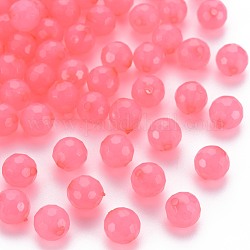 Transparent Acrylic Beads, Dyed, Faceted, Round, Hot Pink, 8x7.5mm, Hole: 1.6mm, about 1810pcs/500g