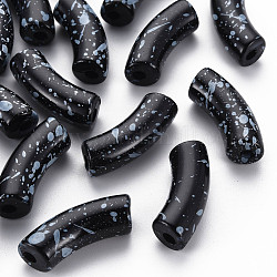 Perles acryliques opaques peintes par pulvérisation, deux tons, tube incurvé, noir, 36x13.5x11.5mm, Trou: 4mm, environ 148 pcs/500 g