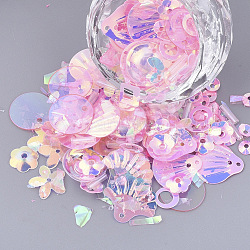 Ornament Zubehör, PVC-Kunststoff paillette / Pailletten Perlen, Mischformen, Perle rosa, 4~40x2.5~16x0.3~1.5 mm, Bohrung: 1~1.6 mm