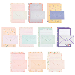 Benecreat 10 sets 10 styles d'enveloppes en papier et de papier à lettres, rectangle avec motif, couleur mixte, 15~21x9~14.5x0.01~0.05 cm, 9 pièces / kit, 1set / style