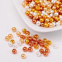 Caramello perline perla mix di vetro perlato, colore misto, 4mm, Foro: 1 mm, circa 400pcs/scatola