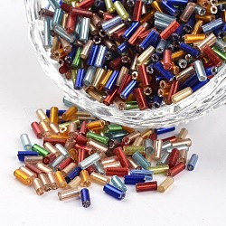 Tube Silver Lined Round Hole Glass Bugle Beads, Mixed Color, 3~5x1.8~2mm, Hole: 0.8mm, about 1200pcs/50g