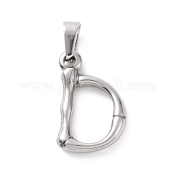 304 Stainless Steel Pendants, Bamboo Style, Stainless Steel Color, Letter.D, 18x12x3mm, Hole: 3x7mm