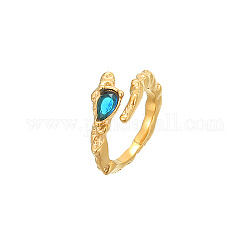 Золотое открытое кольцо-манжета из нержавеющей стали, с каплевидным стеклом, синие, размер США 8 (18.1 мм)
