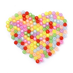 Frosted Acrylic Beads, Bead in Bead, Round, Mixed Color, 7~8mm, Hole: 2mm, about 2030pcs/500g
