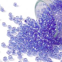 Toho perles de rocaille rondes, Perles de rocaille japonais, (168) saphir clair ab transparent, 8/0, 3mm, Trou: 1mm, à propos 222pcs / bouteille, 10 g / bouteille