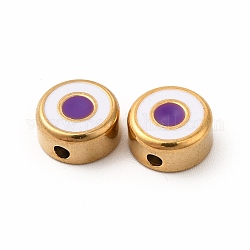 Écologiques 304 perles en acier inoxydable, avec l'émail, rond et plat avec des mauvais œil, or, bleu violet, 8x4mm, Trou: 1.5mm