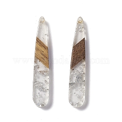 Transparent Resin & Walnut Wood Pendants, Teardrop Charms with Silver Foil, Clear, 44x7.5x3.5mm, Hole: 1.5mm
