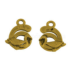 Tibetan Style Alloy Pendants, Number 6 with Duck, Lead Free & Cadmium Free, Antique Golden, 15x11x4mm, Hole: 2mm