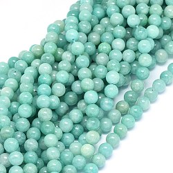 Chapelets de perles en amazonite naturelle, ronde, 9~10mm, Trou: 0.8mm, Environ 40~41 pcs/chapelet, 15.3~15.7 pouce (39~40 cm)