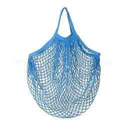ポータブルコットンメッシュ食料品バッグ  再利用可能なネットショッピングハンドバッグ  ブルー  48.05cm  バッグ：38x36x1cm。