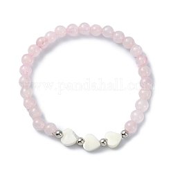 Natürliche runde Perlenarmbänder aus Rosenquarz, mit Shell, für Frauen, Herz, 1/8~3/8 Zoll (0.4~0.8 cm), Innendurchmesser: 2-1/8 Zoll (5.3 cm)