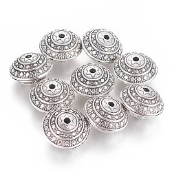 Tibetischer stil legierung perlen, Cadmiumfrei und Nickel frei und Bleifrei, Untertasse, Antik Silber Farbe, 23x16 mm, Bohrung: 2 mm