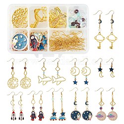 DIY Earring Making Kits, Including Alloy Pendants, Glass Beads, Brass Cable Chains & Earring Hooks, Iron Jump Ring & Pins, Golden, 28x34.5x1.5mm, Hole: 1.8mm, 2pcs