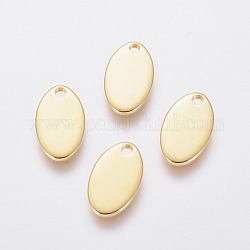 304 Stainless Steel Charms, Stamping Blank Tag, Oval, Real 24K Gold Plated, 12.5x7.5x1mm, Hole: 1.5mm