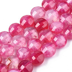 Natürliche Achat Perlen Stränge, gefärbt und erhitzt, facettiert, Flachrund, cerise, 8x6.5 mm, Bohrung: 1.2 mm, ca. 47 Stk. / Strang, 14.96 Zoll (37 cm).