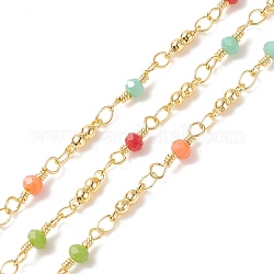Glass Rondelle Beaded Chains, with Real 18K Gold Plated Findings, Soldered, Faceted, with Spools, Cadmium Free & Lead Free, Colorful, Link: 13x3.5mm, 9x2.5mm