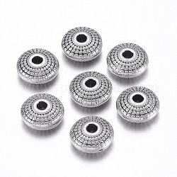 Séparateurs perles en alliage de style tibétain, plat rond, sans plomb et sans cadmium, argent antique, 8x4mm, Trou: 1.5mm