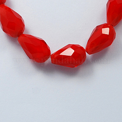 Glass Beads Strands, Imitation Jade Beads, Faceted, teardrop, Red, 15x10mm, Hole: 2mm