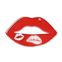 Valentine's Day Theme Opaque Acrylic Pendants, Red, Lip, 24x42.5x2mm, Hole: 1.6mm