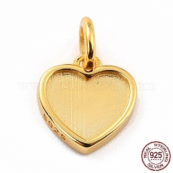 925 montatura chabochon con ciondolo in argento sterling, cuore, oro, 10x10x2.1mm, diametro interno: 3.5mm, Foro: 5.5x1.1 mm