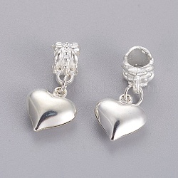 Alliage breloques européens, grandes perles de coeur de trou, couleur argentée, 25.5mm, Trou: 5mm