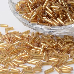 Perles de verre de clairon argentées, trou rond, verge d'or, 6~7x1.5~2mm, Trou: 0.5mm, environ 12500 pcs / sachet 